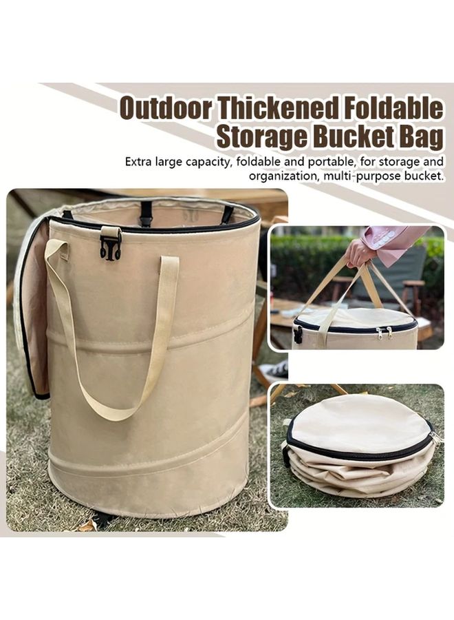 سلة قمامة قابلة للطي باللون الأسود، دلو نزهة وتخييم محمول مع غطاء، مصنوع من قماش أوكسفورد متين - Image 1